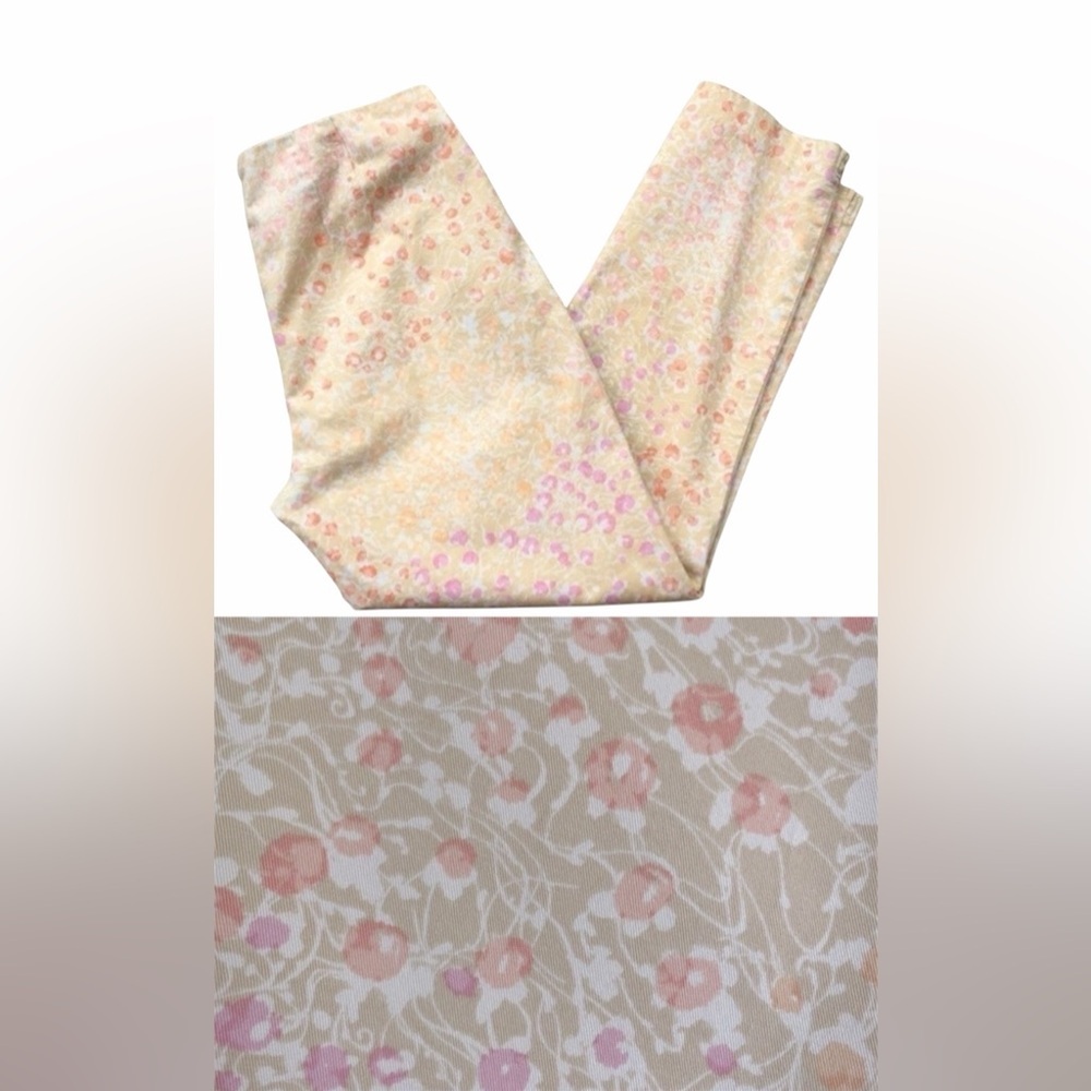 J. Jill Tan & Pink Ditsy Floral Print Stretch Crop Pants Side Zip Coastal Chic